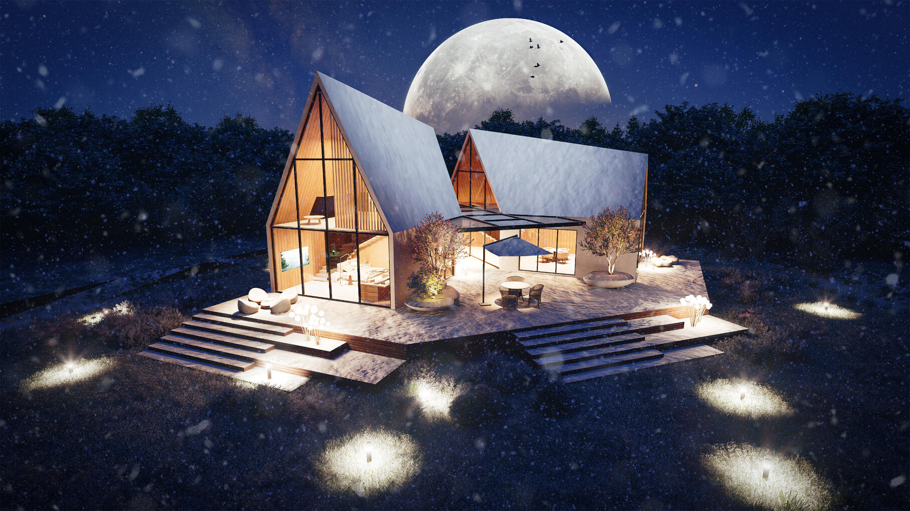 湖边别墅(冬夜)